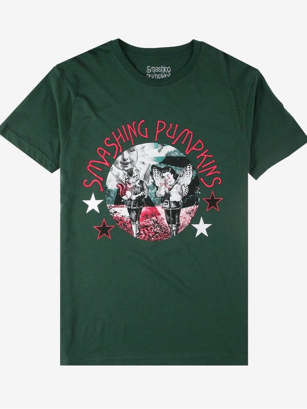 Hot Topic Dark Green Smashing Pumpkins Graphic Tee with Pink and White Accents